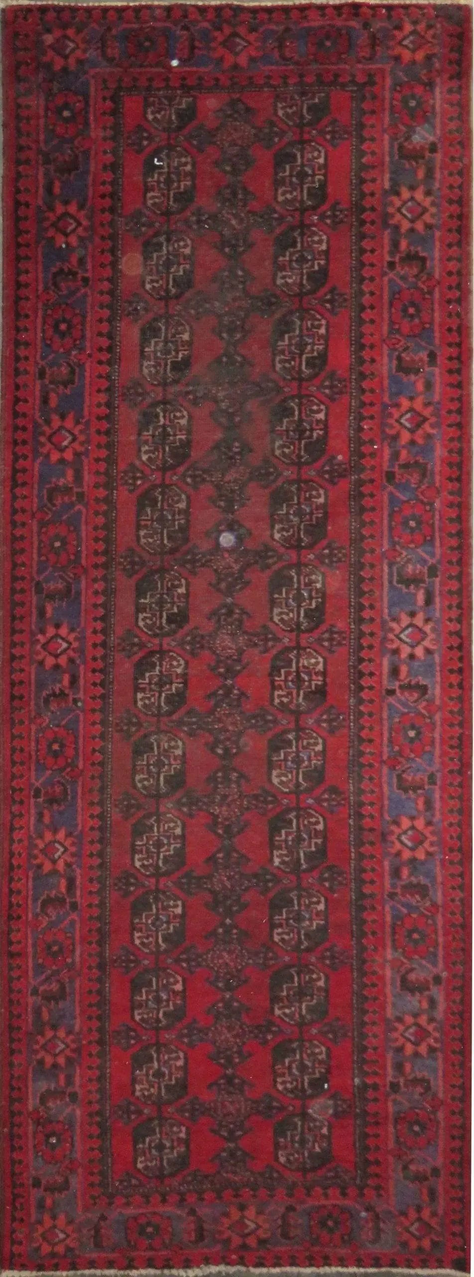 One Of The Kind Hand-Knotted Persian Wool Rug _ Luxurious Vintage Design, 10'9" x 3'10", Artisan Crafted